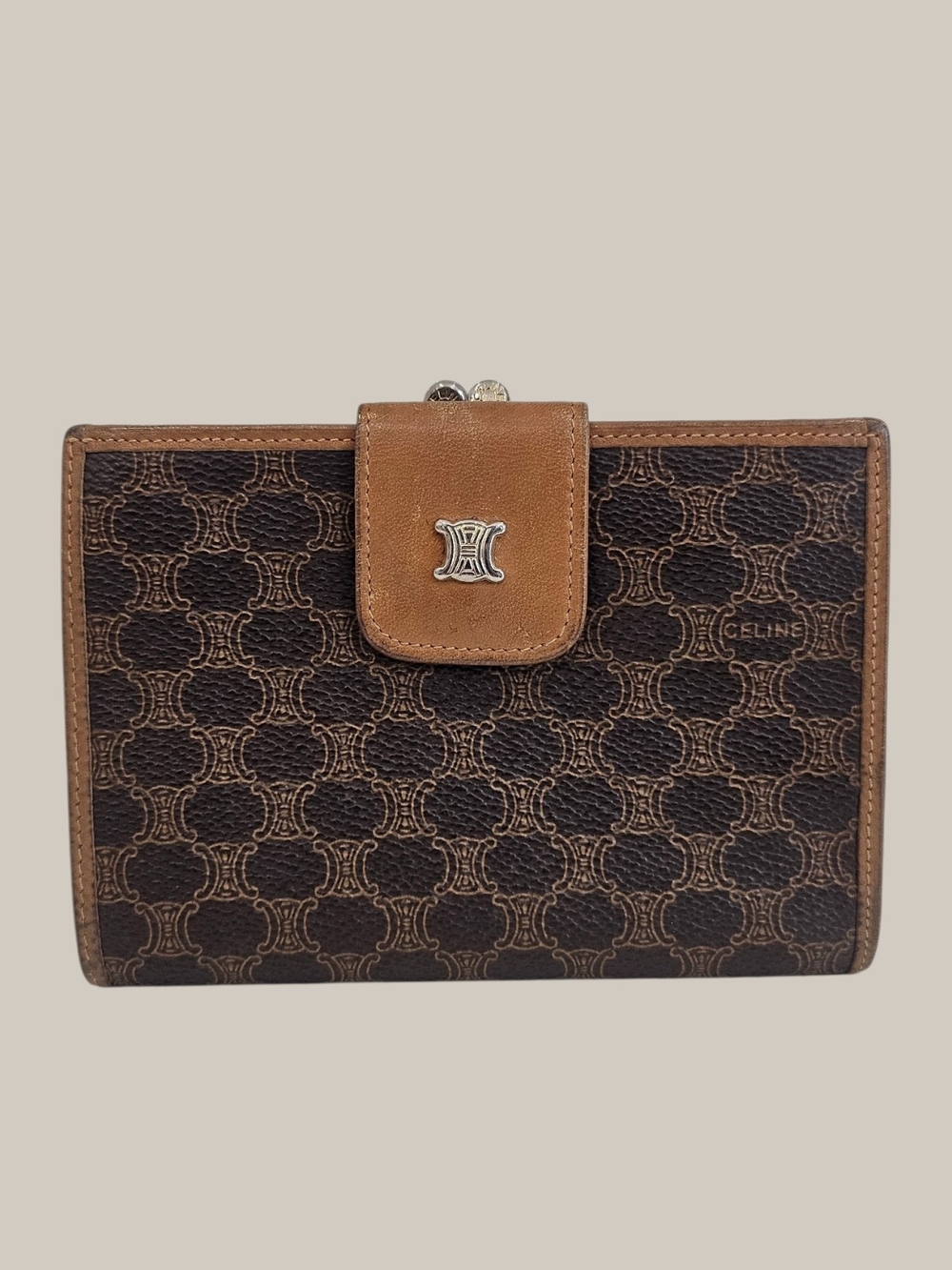 CELINE Brown Triomphe Canvas Leather Wallet